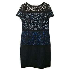 Shani Short Sleeve Sheath Dress Womens 16 Black Laser Cut Blue Ombre Wedding